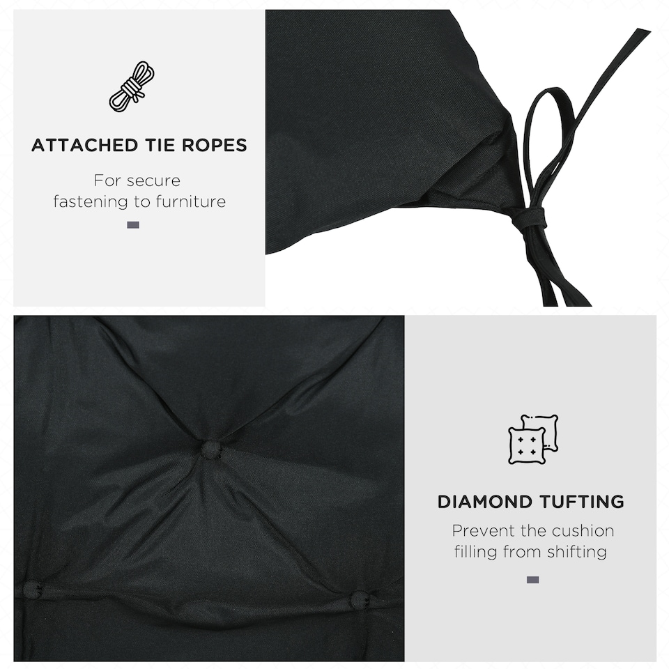image 1 of Outsunny 2 Seater Garden Bench Cushion Outdoor Seat Pad with Ties | Black | Black | 1