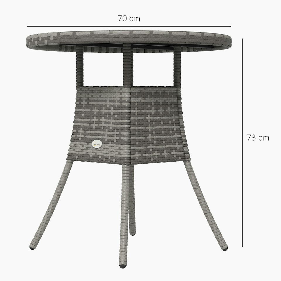 image 1 of Outsunny Outdoor PE Rattan Dining Table w/ Wood-plastic Composite Top, Grey