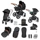 image 1 of Stomp Luxe 12pc Travel System with Stratus i-Size Car Seat & ISOFIX Base, Carrycot, Reversible Seat, Rain Cover & More (Black/Midnight/Tan)