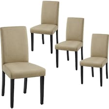 Yaheetech Set of 4 Fabric Upholstered Dining Chairs with Solid Wood Legs N/A | Khaki