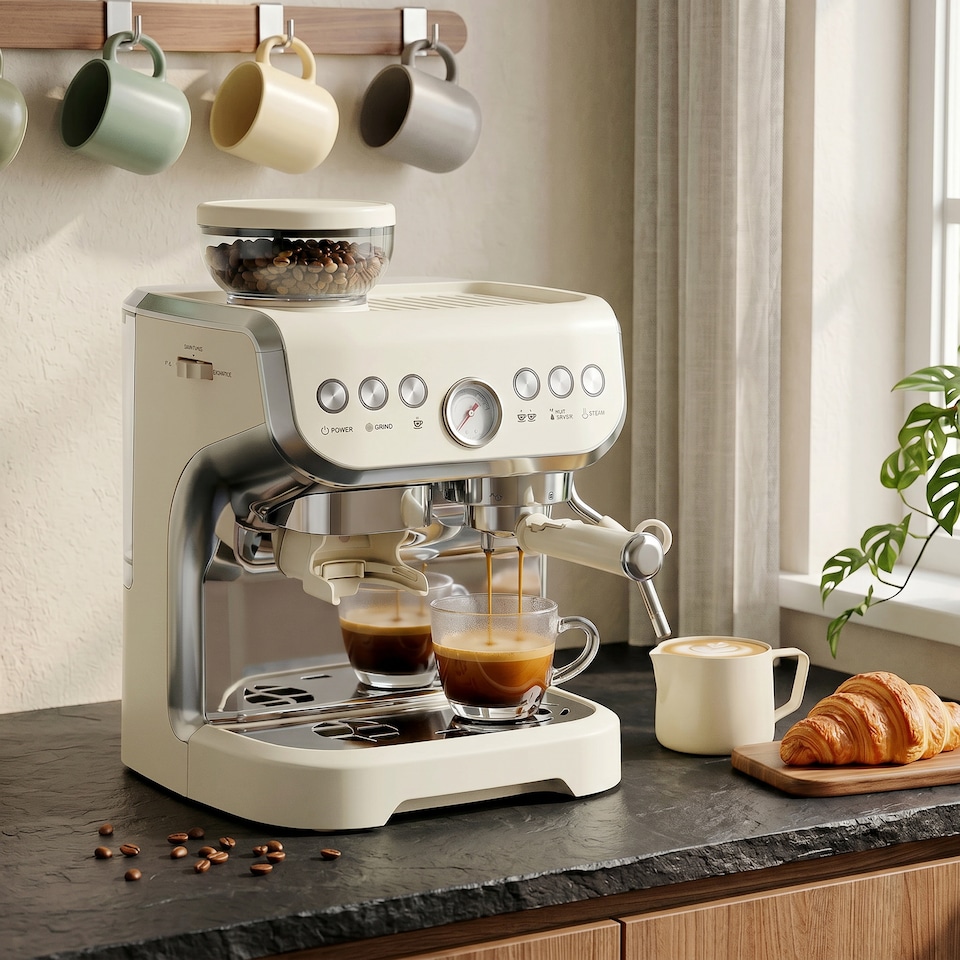 image 1 of HOMCOM Espresso Machine, Bean Grinder & Steam Wand, 15 Bar Pressure