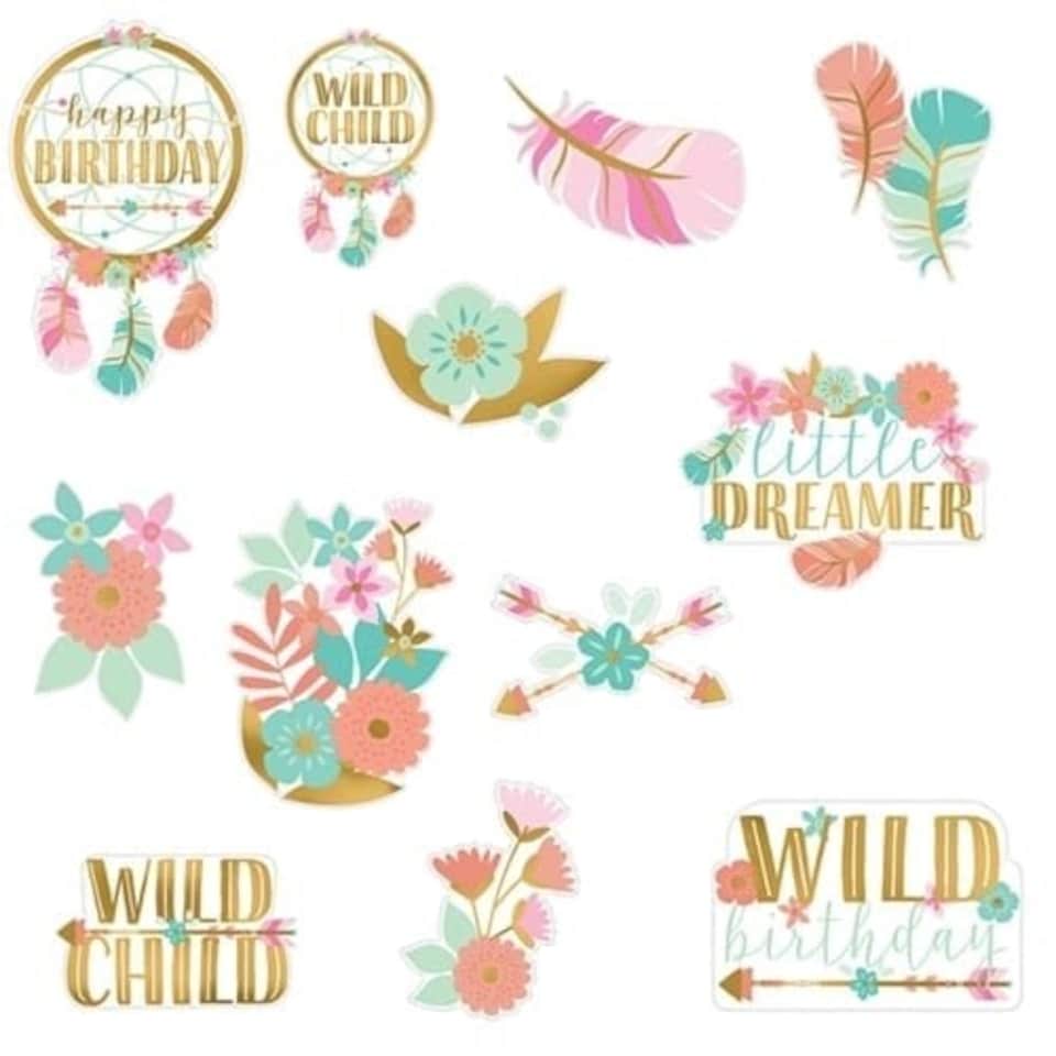 Boho Birthday Girl Cardboard Cutouts Decorations - Pack of 12