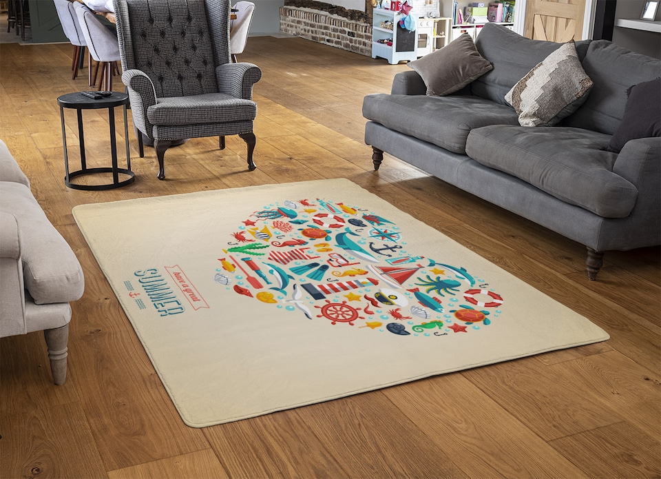 image 1 of Love Heart Of Sealife & Nautical Items Rug | Multi