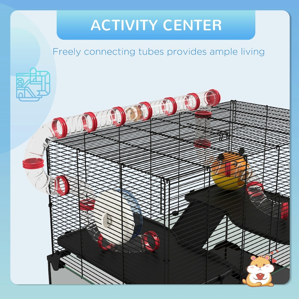 image 1 of PawHut Hamster Cage w/ Tunnels, Tubes, Ramps, Platforms, Hut, 78.5 x 48.5 x 57cm