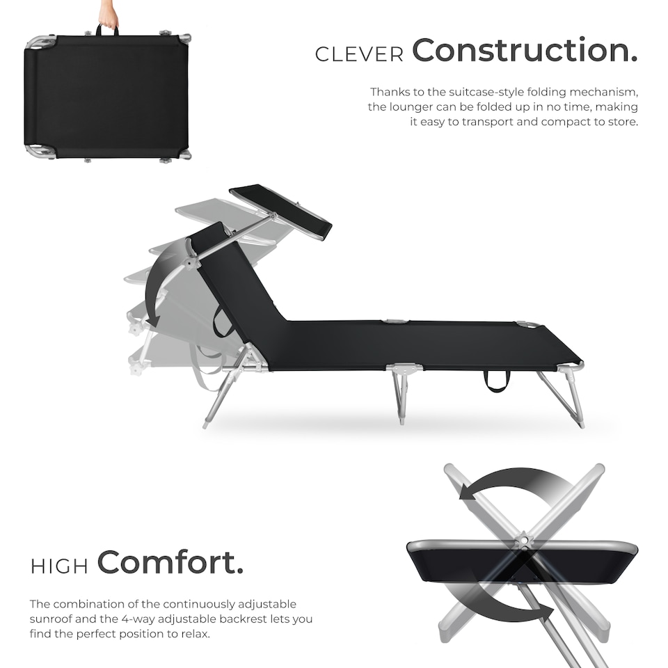 image 1 of Sun Lounger - foldable, adjustable sunshade and 4-step backrest | Black | black | 1