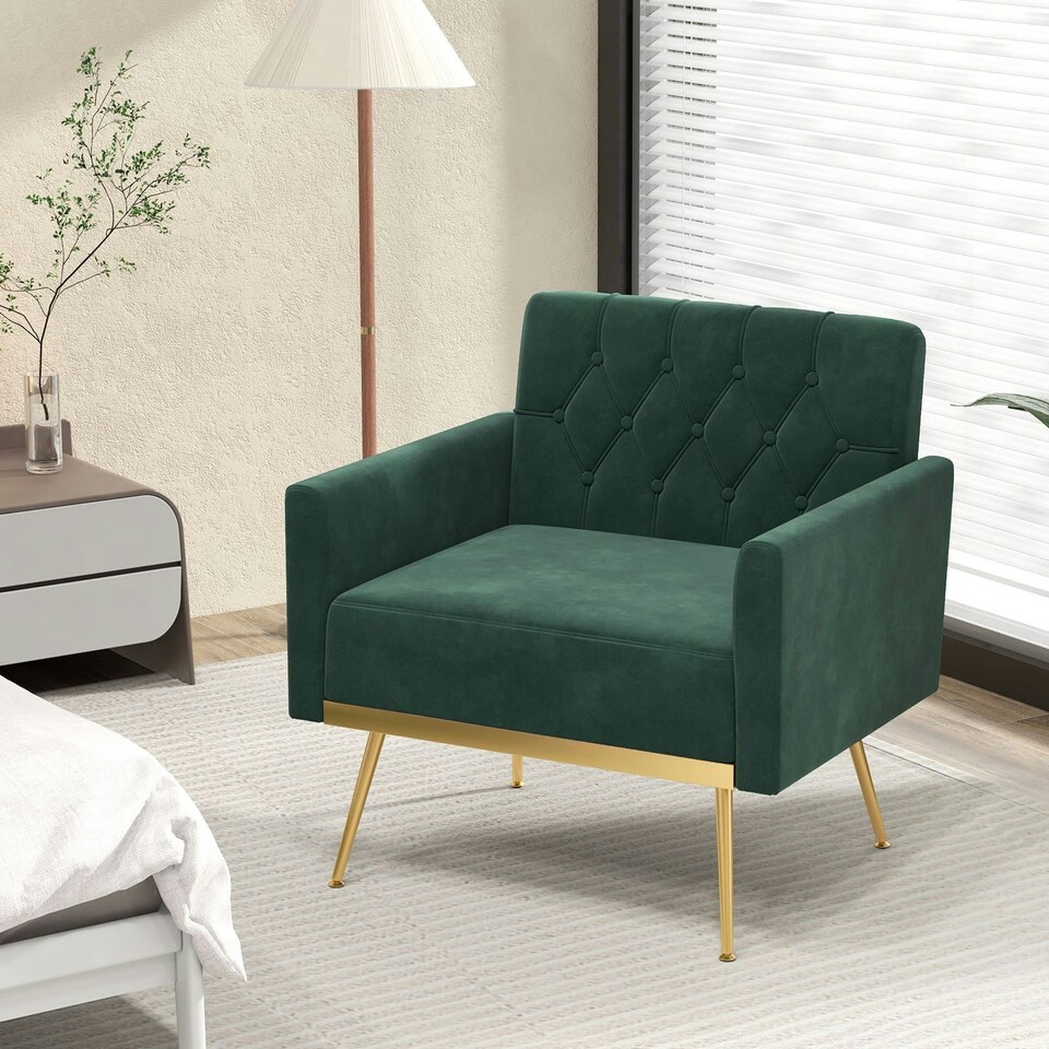 image 1 of COSTWAY Modern Sofa Accent Chair Upholstered Armchair Green