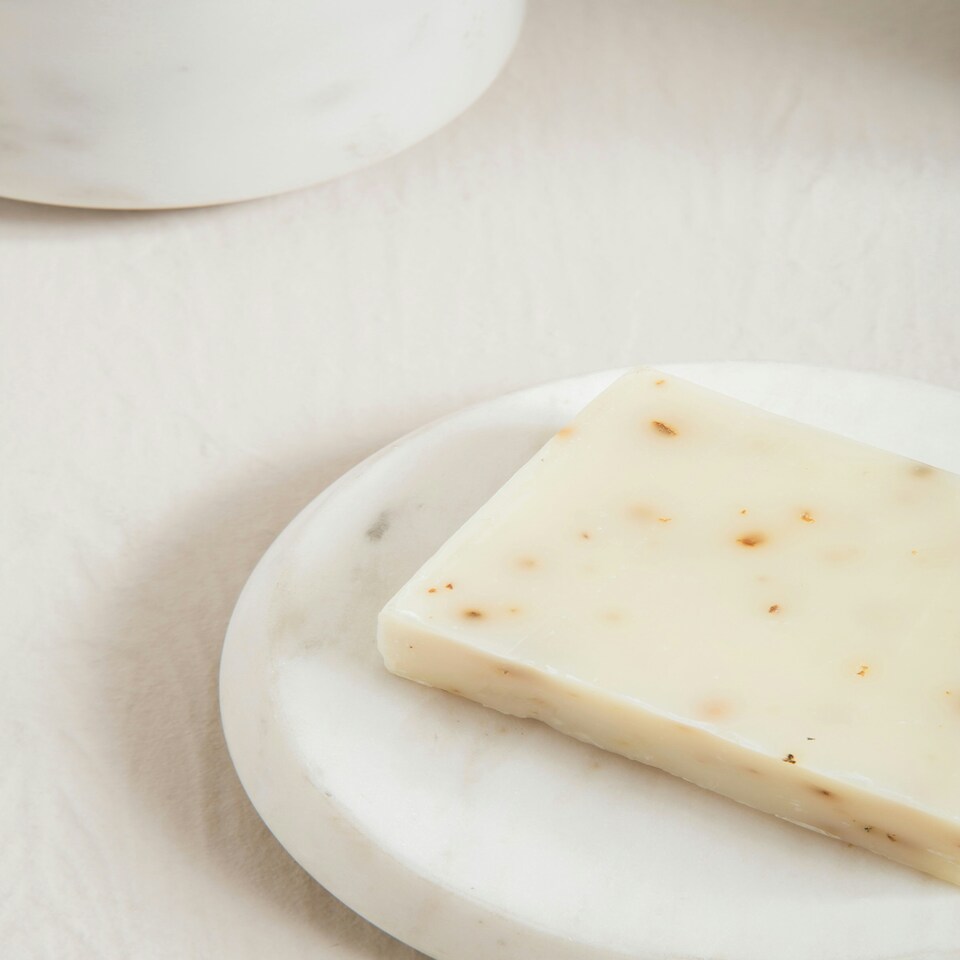 image 1 of Interiors by Premier Off White Marble Soap Dish, Elegant Natural Soap Holder with Recessed Tray, Smooth Textured Bath Soap Dish