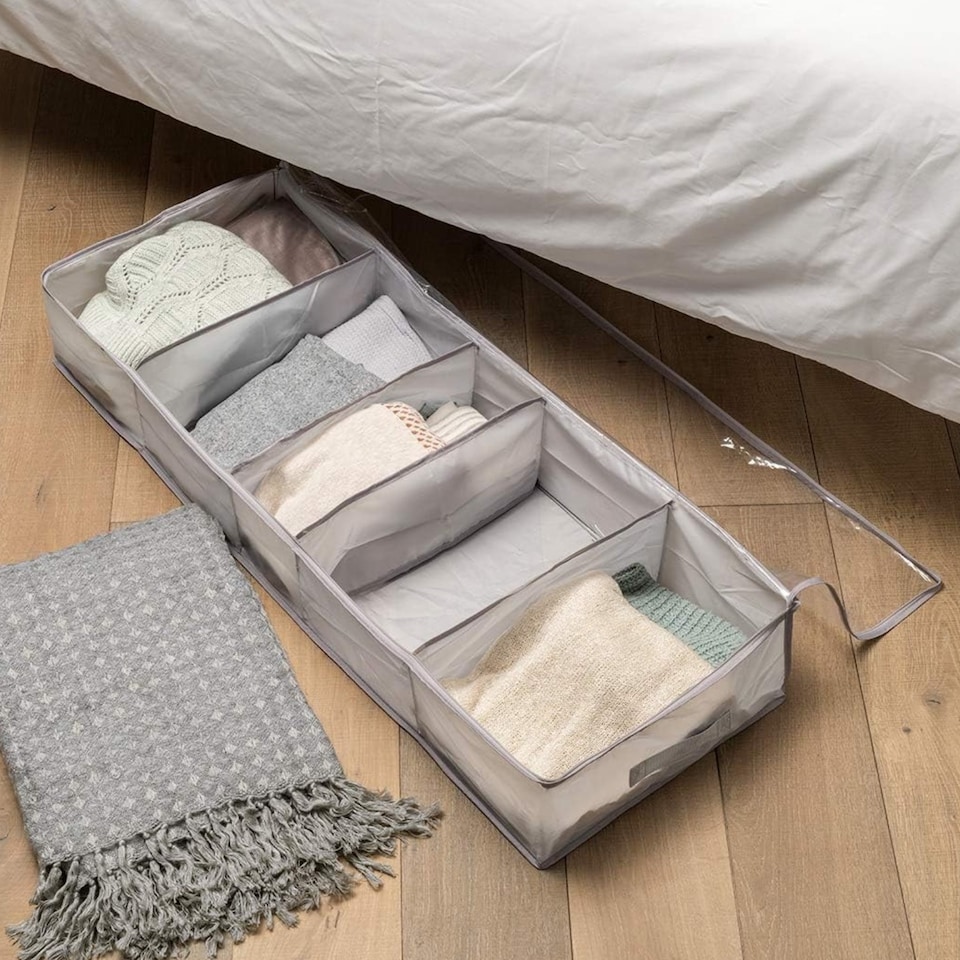 image 1 of Underbed Storage Bag with 5 Compartments Clothes Bedding Shoes & Accessories Organiser