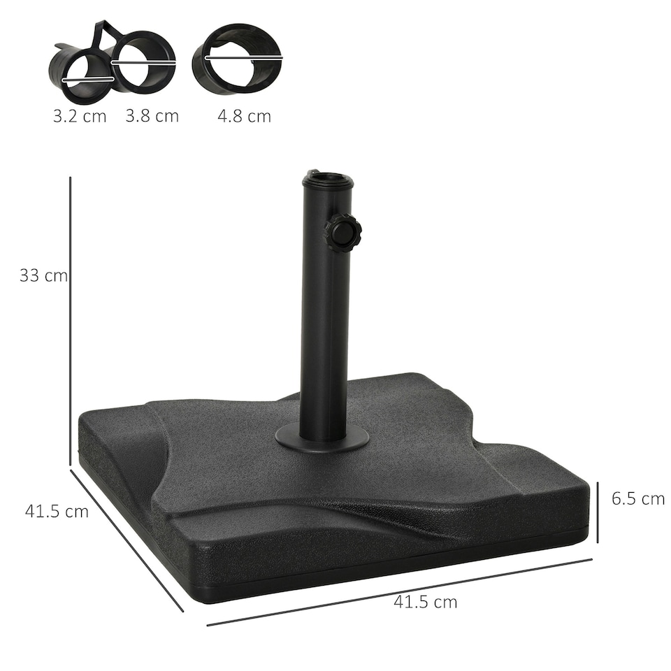 image 1 of Outsunny 20KG Square Patio Parasol Base, Fits Φ32mm,Φ38mm,Φ48mm Pole - Black