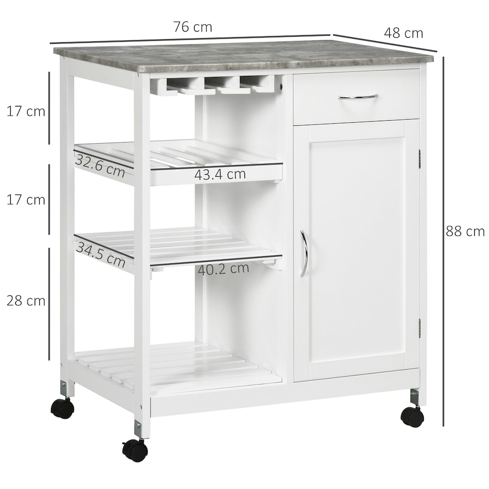 image 1 of HOMCOM Kitchen Trolley Utility Cart W/ Wheel Wine Rack Open Shelf and Cabinet