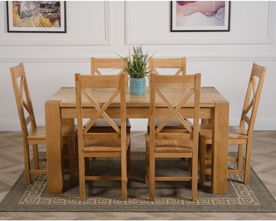 image 1 of Kuba 150 x 85 cm Chunky Medium Oak Dining Table and 6 Berkeley Chairs | Brown | Brown