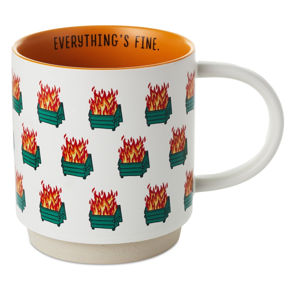 image 1 of Hallmark Shoebox Funny Ceramic Mug - Dumpster Fires 'Everything's Fine'