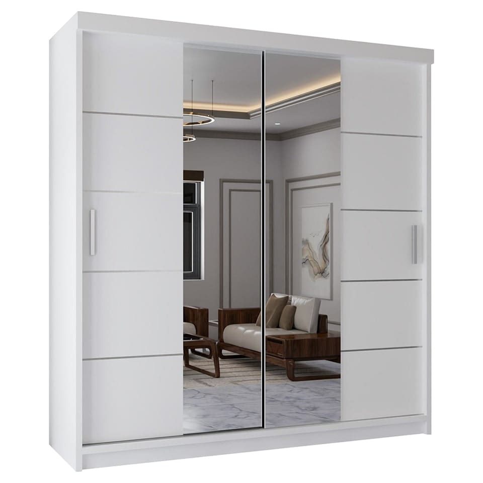 image 1 of Sliding Wardrobes 4U Modern Panelled Mirror Sliding Wardrobe - 120cm to 203cm, White, Black, Grey, Oak