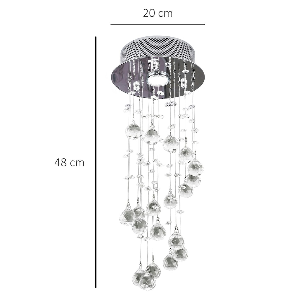 image 1 of HOMCOM Crystal Ceiling Light Chandelier Spiral Rain Drop Pendant Lamp Metal