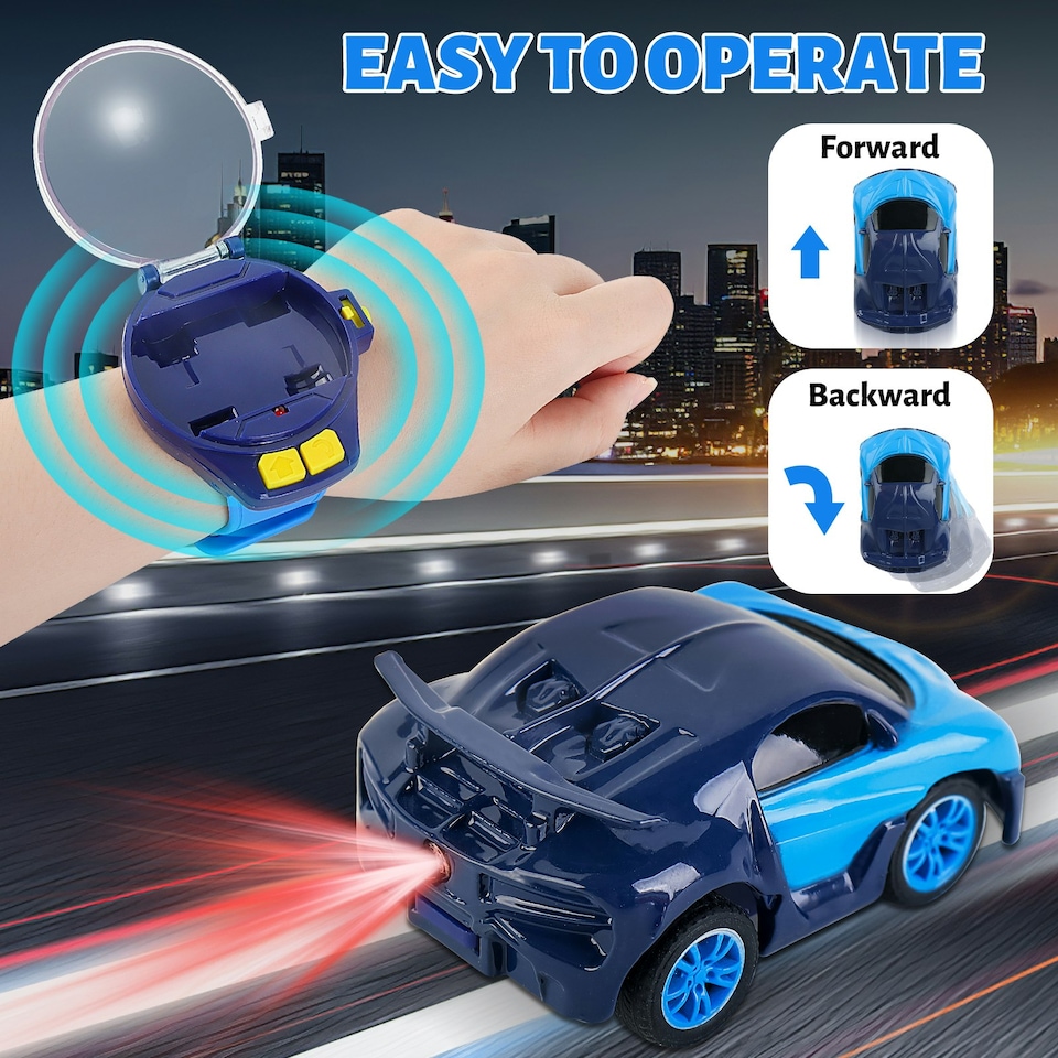 image 1 of Blue Remote Control Watch Car - Wearable Control Car Toy for Kids, Safe & Durable
