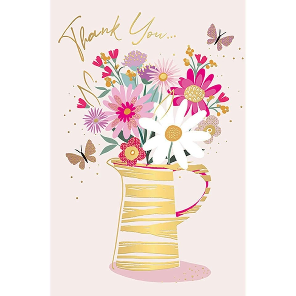 Words 'n' Wishes Female Thank You Card - Flower Bouquet and Butterflies with a Foil Finish - Eco-Friendly