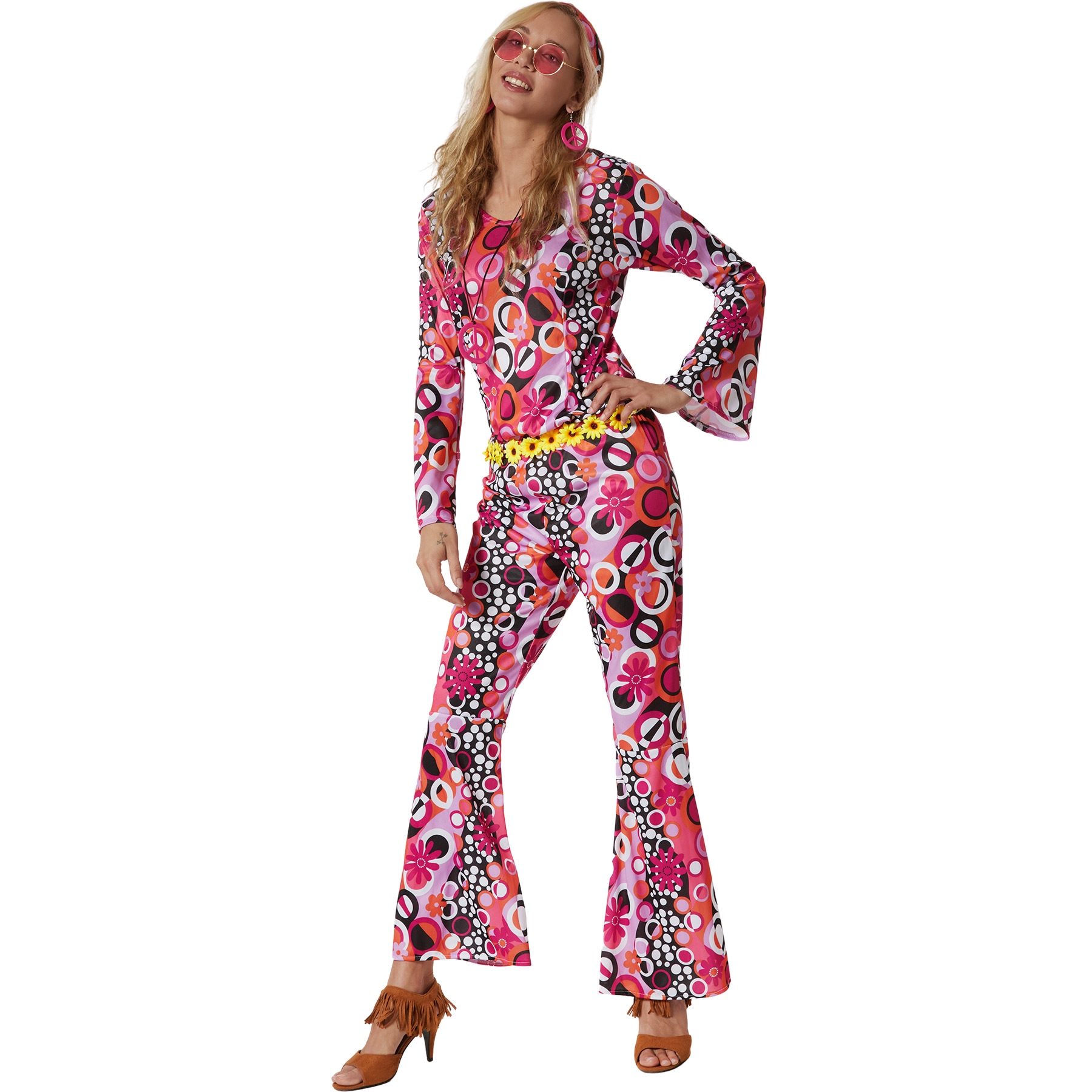 Womens Fancy Dress Costume - Hippie Flower Power | Multi | colourful ...