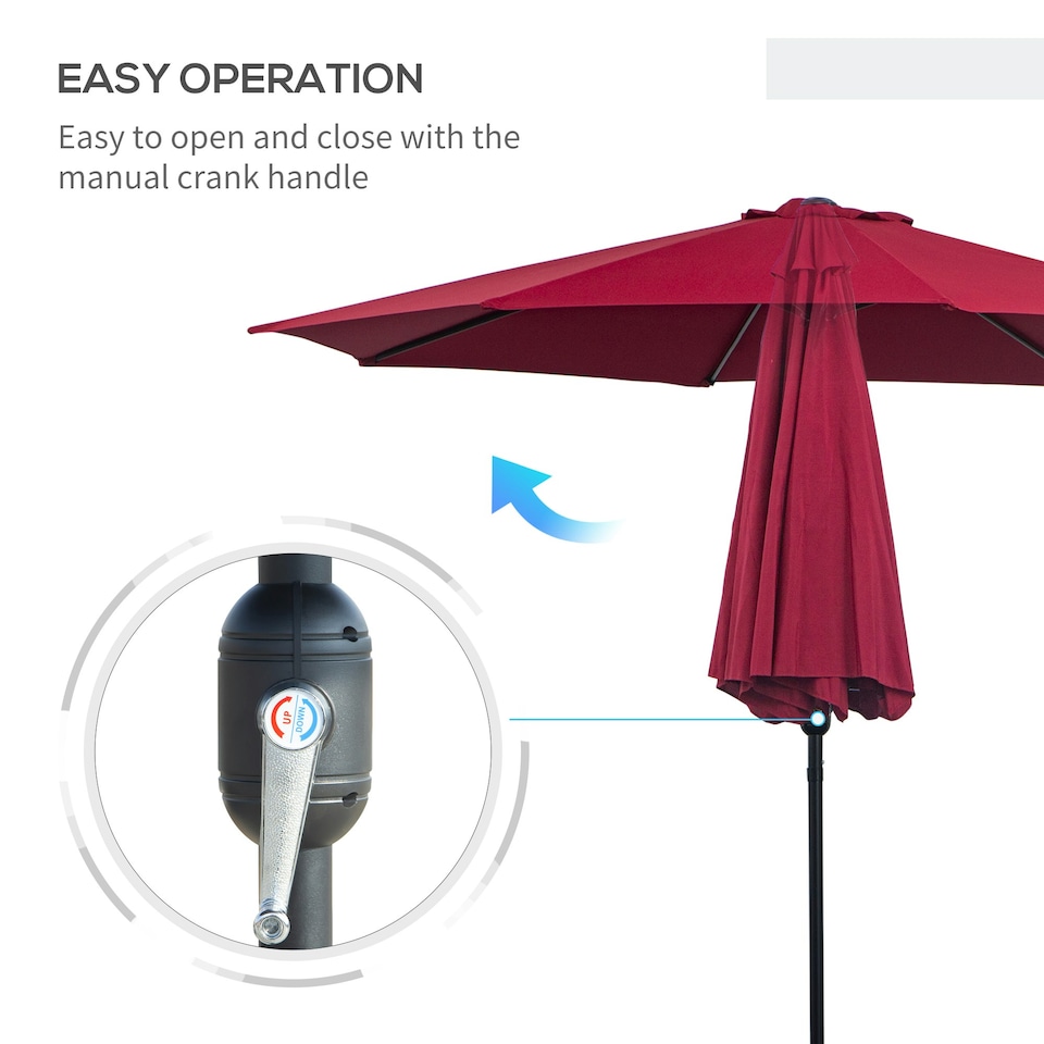 image 1 of Outsunny 3(m) Patio Umbrella Outdoor Sunshade Canopy Tilt Wine Red