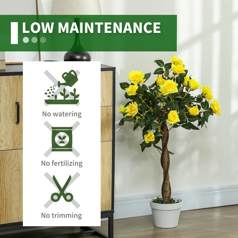 image 1 of Outsunny Set of 2 90cm Artificial Rose Tree, Fake Decorative Plant, Yellow