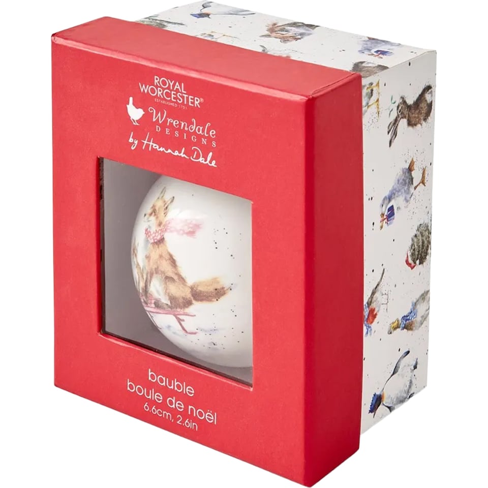 image 1 of Wrendale Designs Fox Sleigh Ride Fine Bone China Christmas Bauble