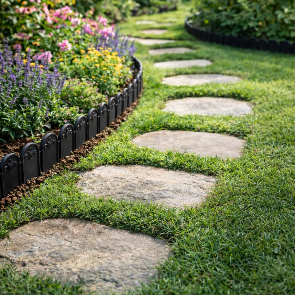 image 1 of GardenSkill Lawn Edging Roll - Spiked Flexible Garden Border for Grass Flower Beds Paths - 10m Long