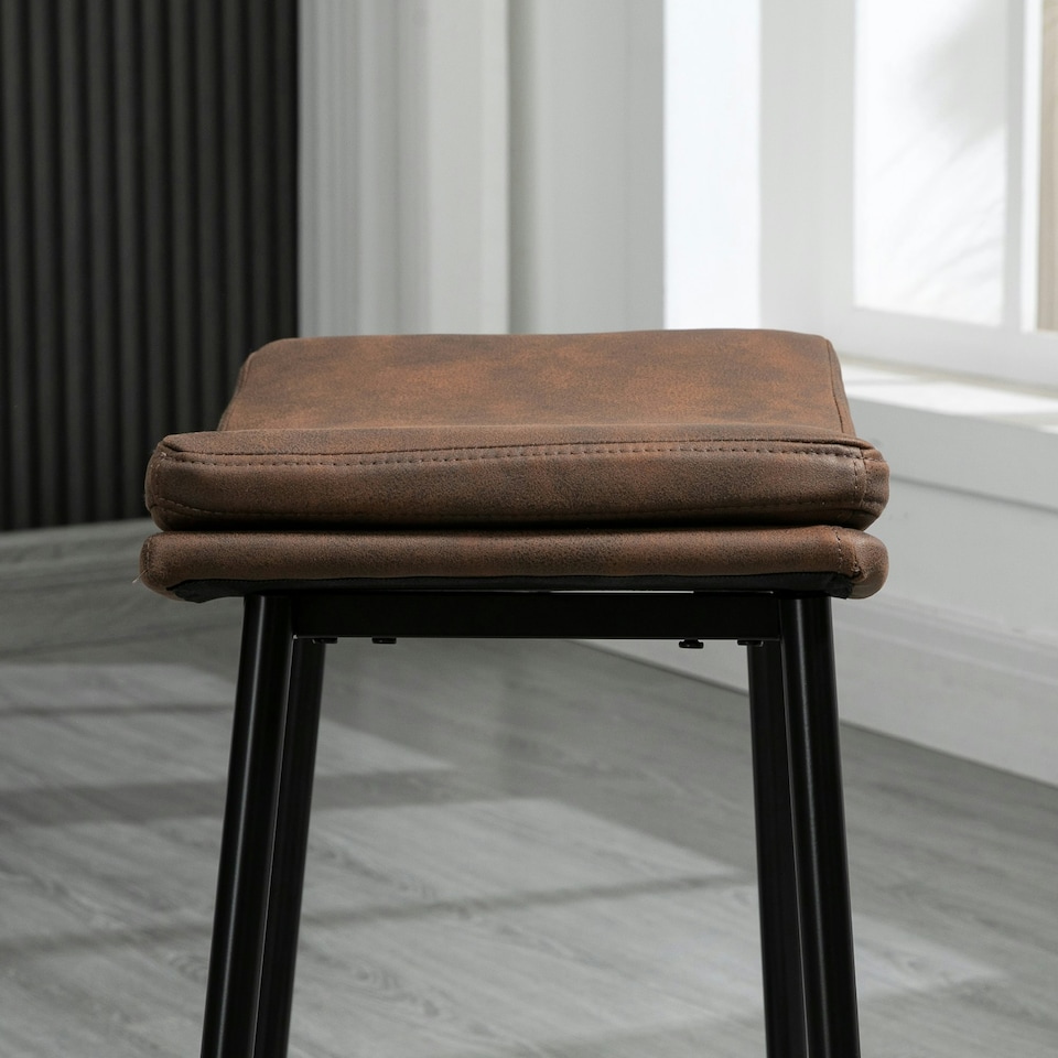 image 1 of HOMCOM Breakfast Bar Stools Set of 2 Upholstered Barstools w/ Curved Seat Brown