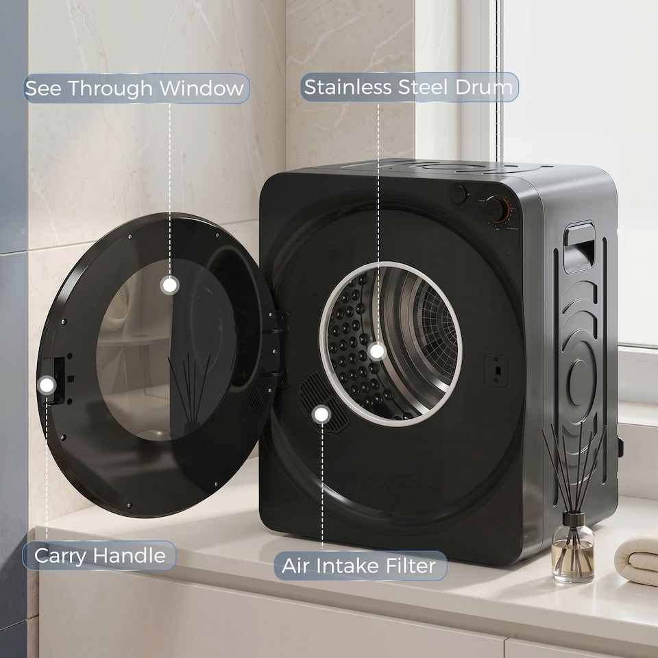 image 1 of HOMCOM 5kg Vented Tumble Dryer, Compact Dryer with 5 Drying Modes