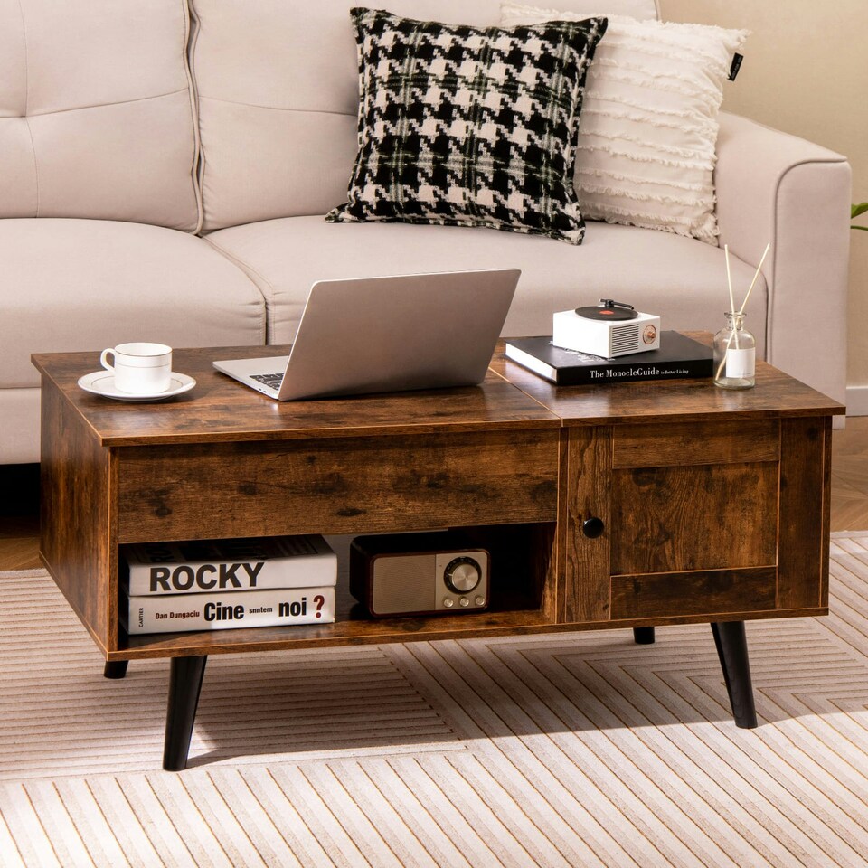 image 1 of COSTWAY Lift Top Coffee Table w/Hidden Compartment Brown Brown