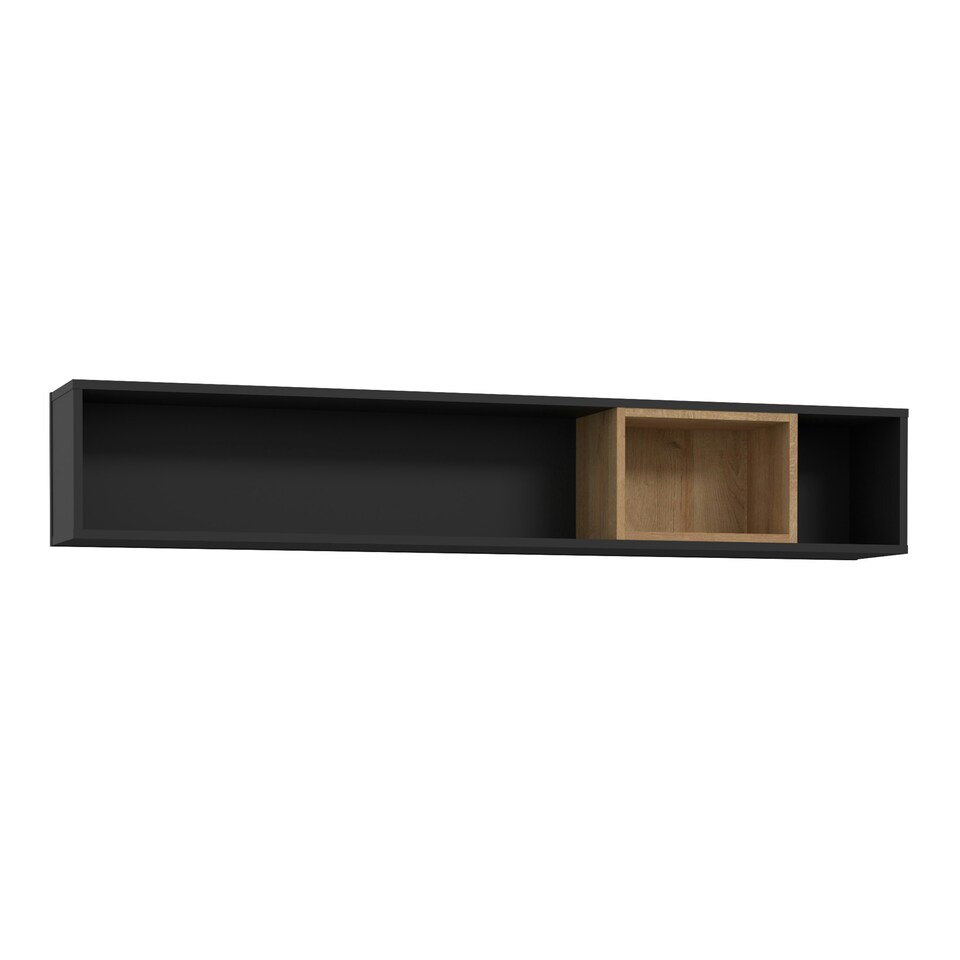 image 1 of High Rock Wall Shelf in Matt Black/Riviera Oak