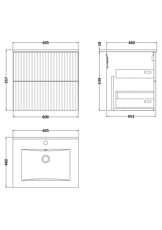 image 1 of Balterley Callingwood Contemporary Wall Hung 2 Drawer Vanity Unit with Minimalist Ceramic Basin , 600mm, Dark Grey