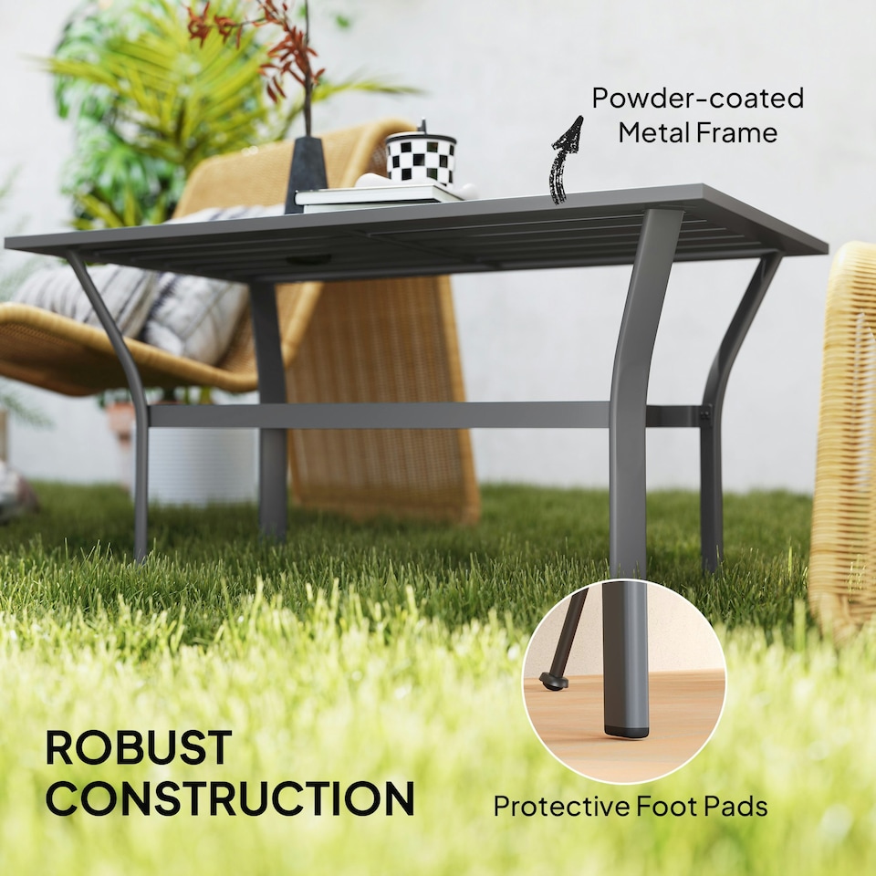 image 1 of Outsunny Metal Garden Coffee Table with Slatted Tabletop, Dark Grey Grey | Dark Grey