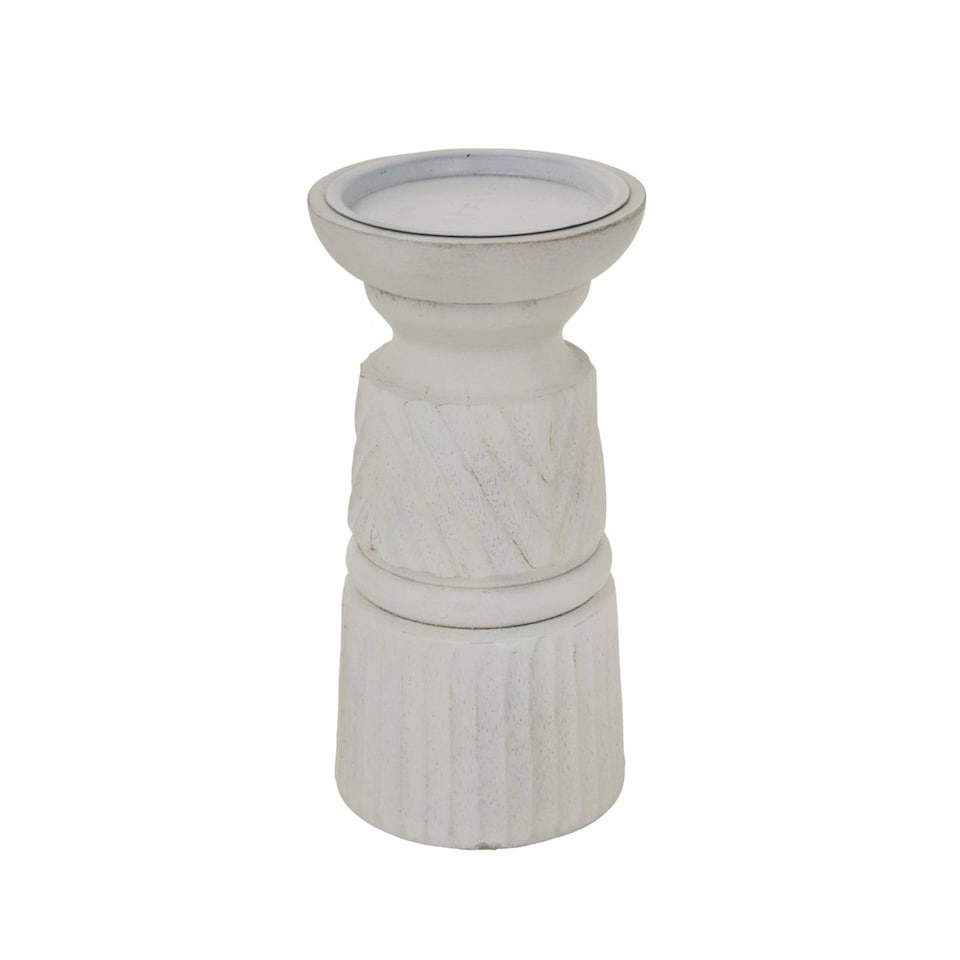 image 1 of Carved Candle Holder - Wood - L10 x W10 x H20 cm - White