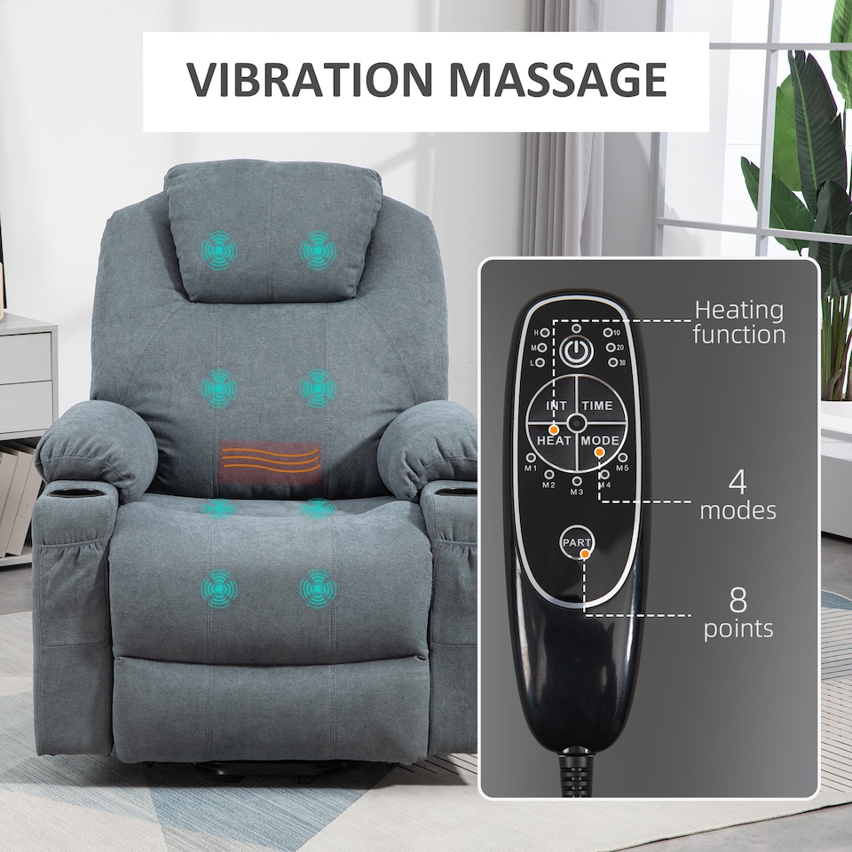 image 1 of HOMCOM Power Lift Recliner Chair with Vibration Massage and Heat, Grey