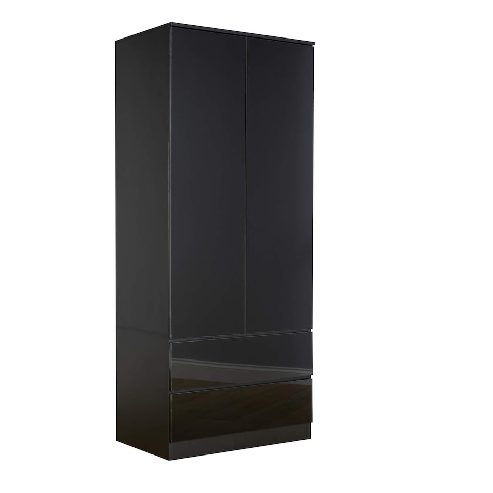 image 1 of Wardrobe 2 Door 2 Drawer Storage Cabinet Modern Home Bedroom Furniture | Black