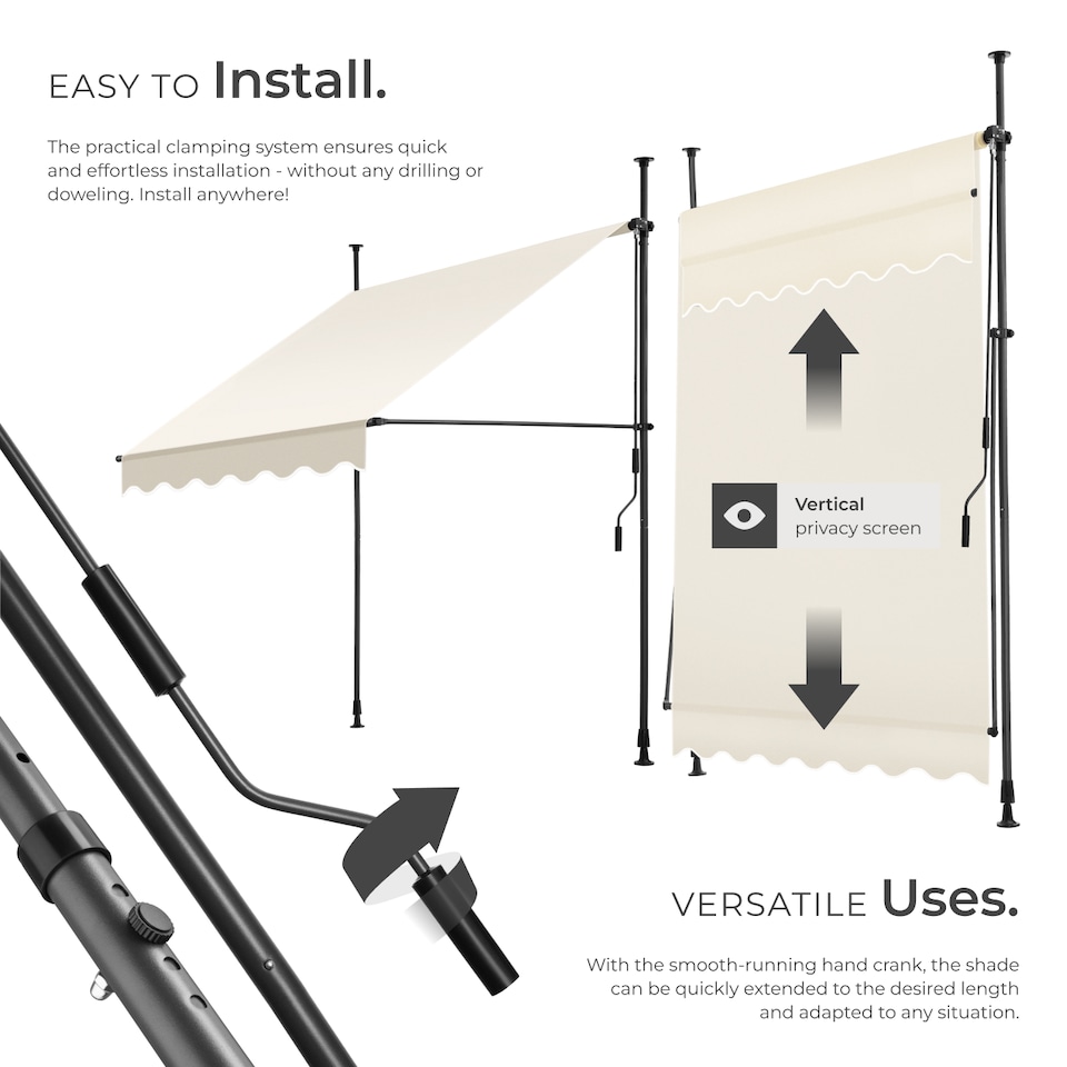 image 1 of Awning with hand crank - pressure fitted , height adjustable | Cream | beige | 150 x 180 cm | 1