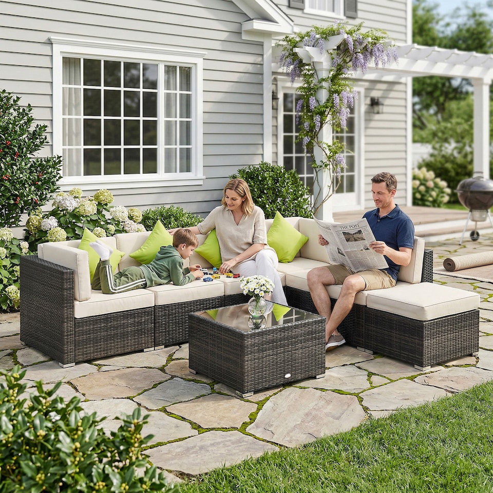 image 1 of Outsunny 8 Pieces Patio Rattan Sofa Set Outdoor Garden Furniture Set Brown