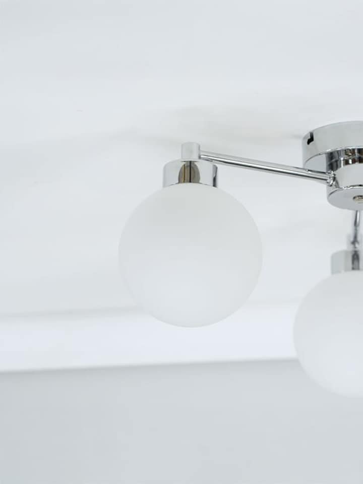 image 1 of ValueLights Jonah Polished Chrome 3 Arm Globe Ball Shade Flush Ceiling Light & Bulbs | Silver