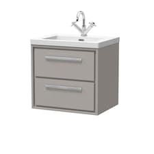 Bathroom 2 Soft-Close Drawer Wall Hung Fireclay Basin, Grey, 600mm | Grey | Pebble Grey | 1