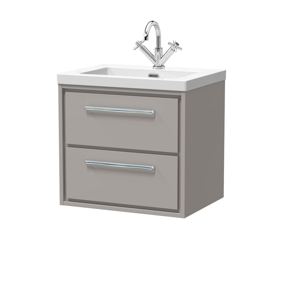 image 1 of Bathroom 2 Soft-Close Drawer Wall Hung Fireclay Basin, Grey, 600mm | Grey | Pebble Grey | 1