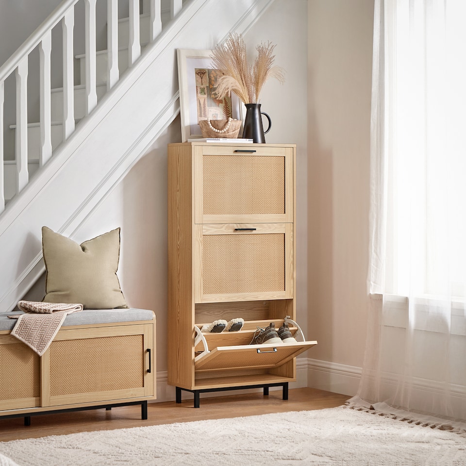 image 1 of SoBuy 3 Flip-Drawer Shoe Cabinet, Light Oak, 23.6x9.4x50.0 in, 24.5 kg - FSR155-N