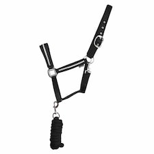 Hy Sparkle Horse Headcollar and Leadrope Set - Black/Silver - Pony