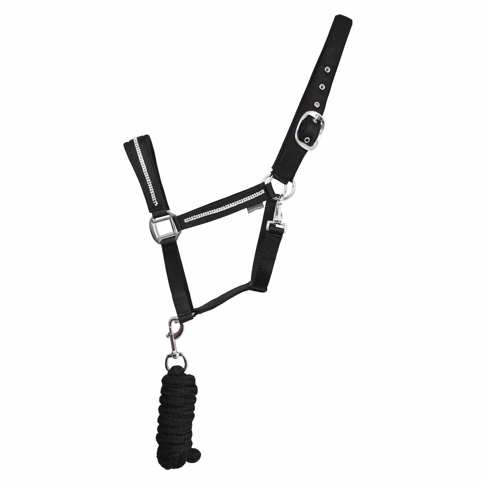 Hy Sparkle Horse Headcollar and Leadrope Set - Black/Silver - Pony