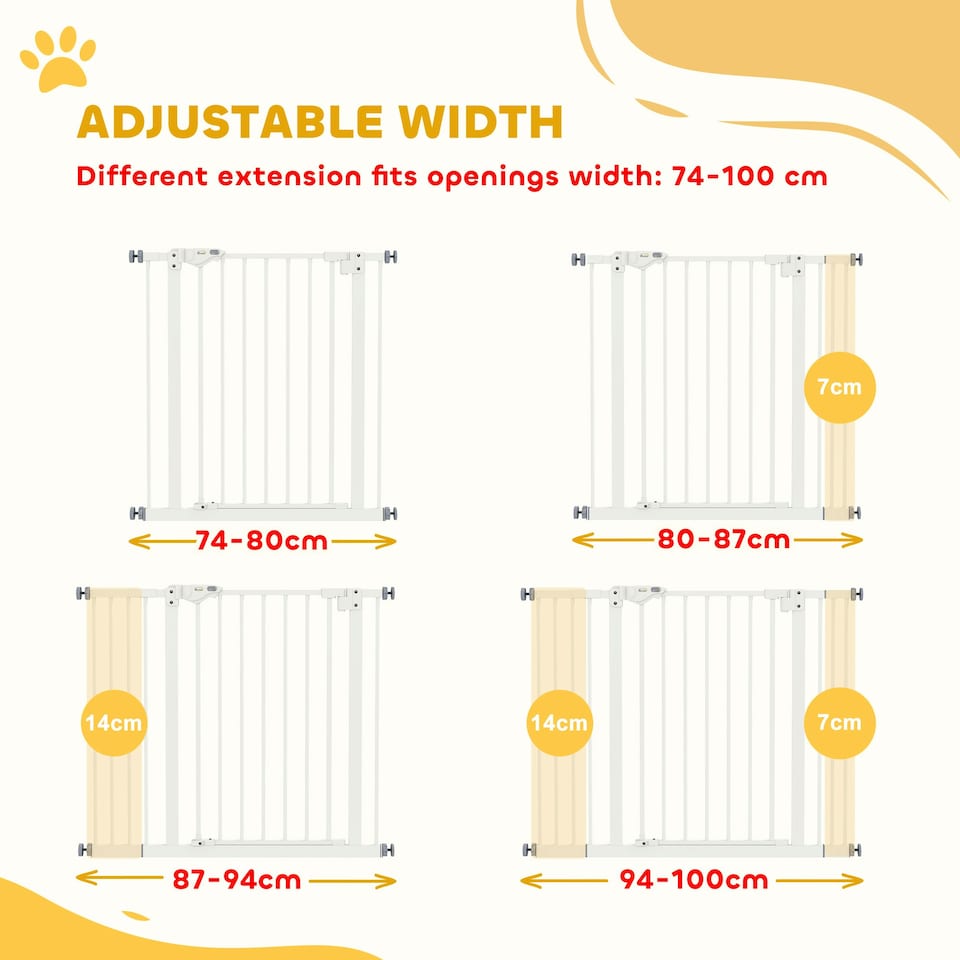 image 1 of PawHut Adjustable Safety Gate w/ 2 Extensions and Four Adjustable Screws, White