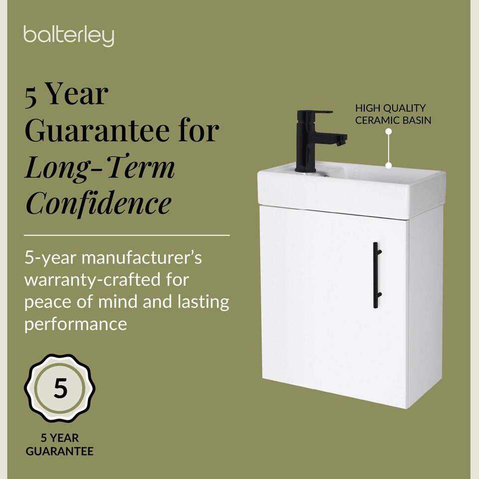 image 1 of Balterley Floor Standing Vanity Basin 400mm Gloss White & Matt Black Handle