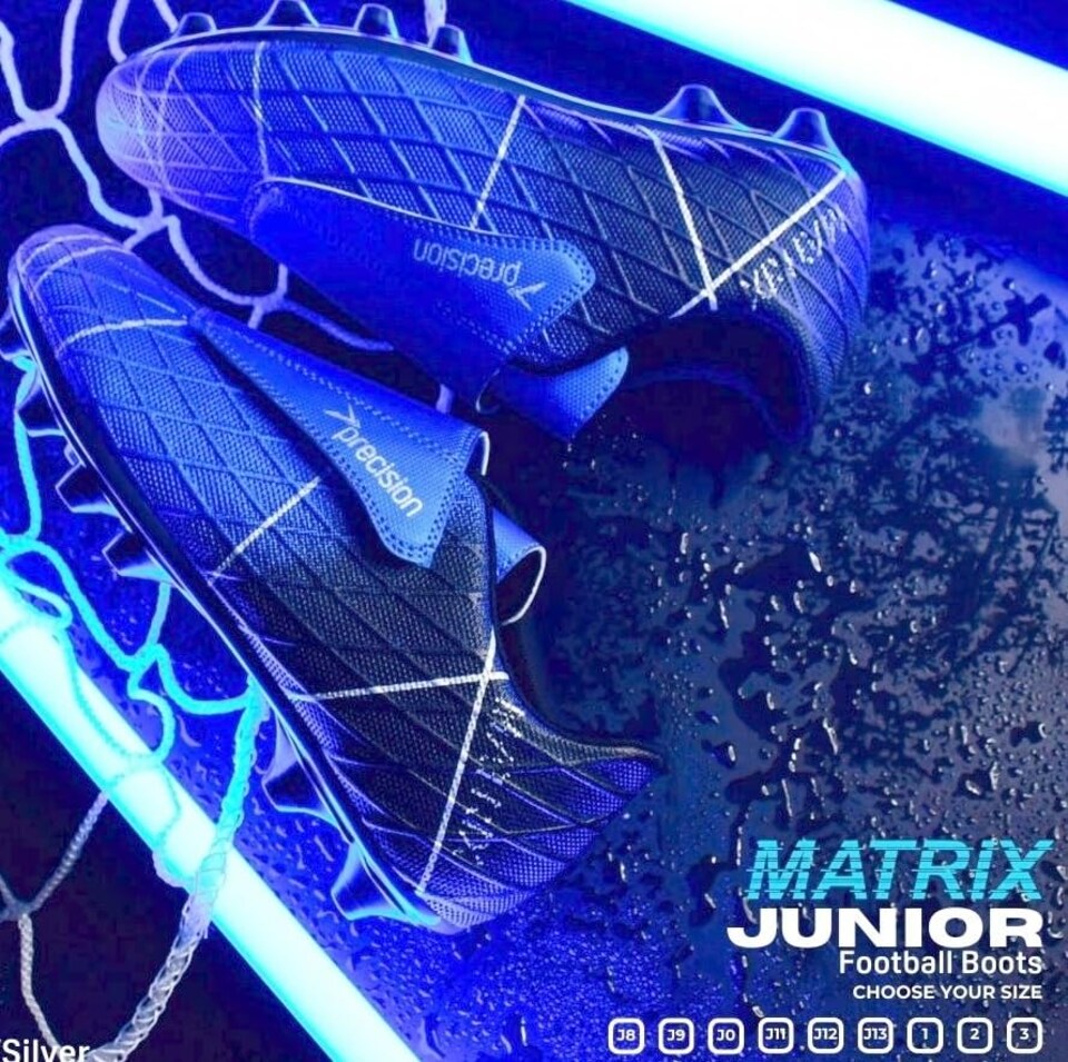 image 1 of Precision Matrix Firm Ground Football Boots, Kids Laceless Secure Fit, Comfortable, Durable, Ideal For Junior Footballers, Blue, Size 8 UK Child