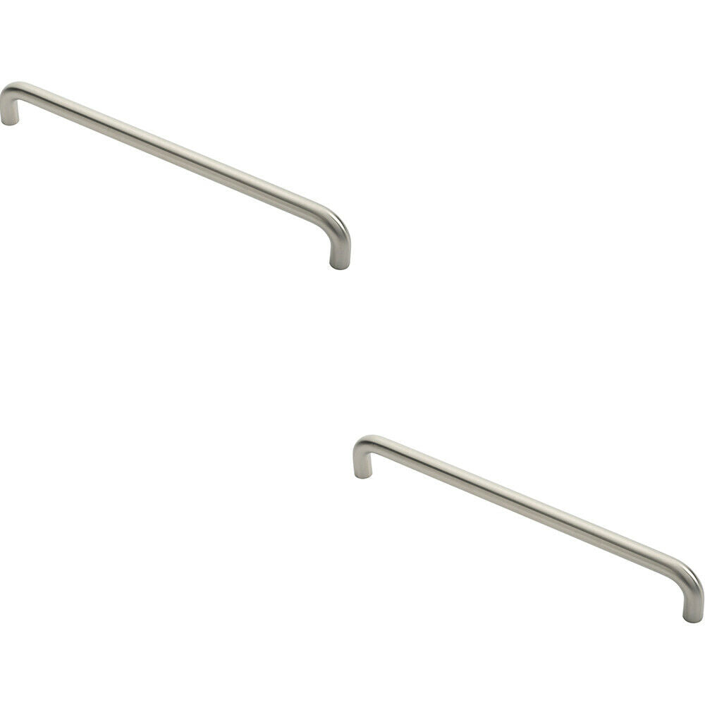 Loops 2x Round D Bar Pull Handle 22mm Dia 450mm Fixing Centres Satin Stainless Steel in Metallics