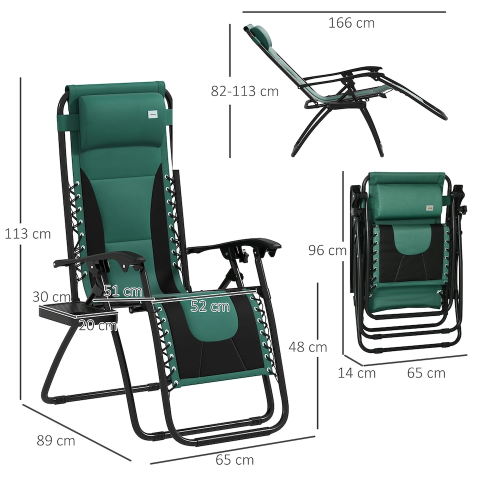 image 1 of Outsunny Zero Gravity Lounger Folding Recliner Chair w/ Cup Holder Green