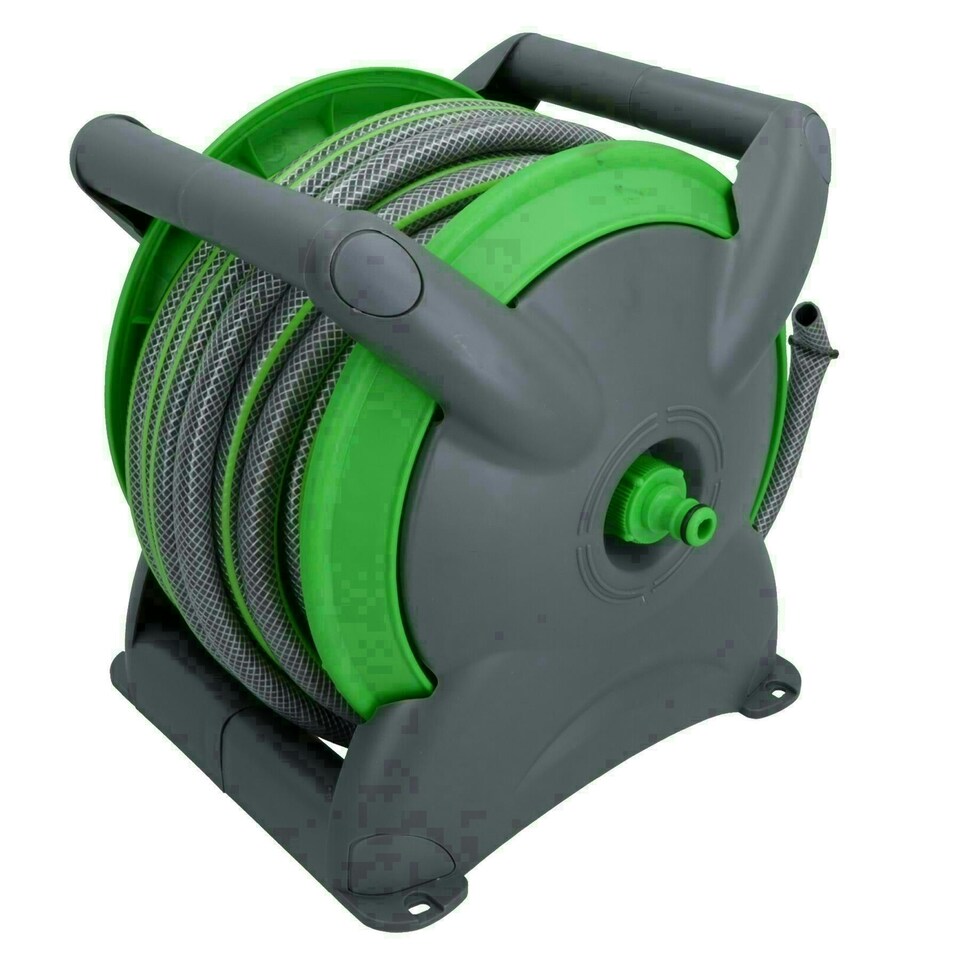image 1 of Garden Compact Wall Hose Reel With 15 Metres Of Hose + 5 Nozzles / Fittings