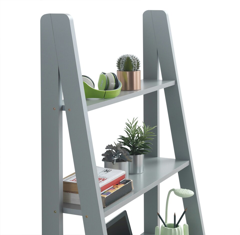 image 1 of Riva Scandinavian Retro Ladder Bookcase Desk Shelving Shelf Unit Grey 5 Tier