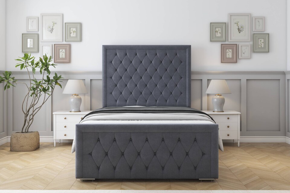 image 1 of Sloomy Monroe Steel Plush Bed Frame With 50" Upholstered Headboard 2'6 Small Single
